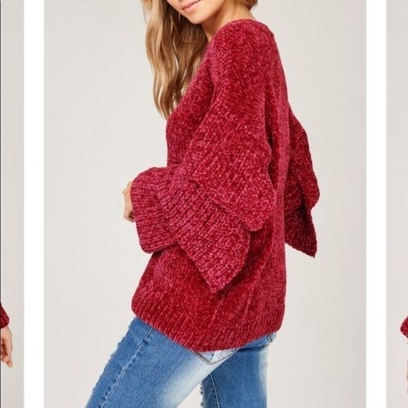 Chenille Pullover Knit Sweater-WINE - Picture 6 of 6